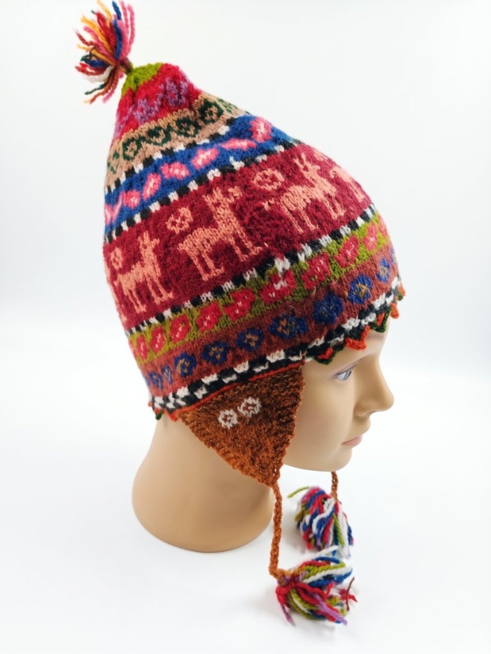Handmade Warm Winter Sheep's Wool Chullo Hat with Llama Design